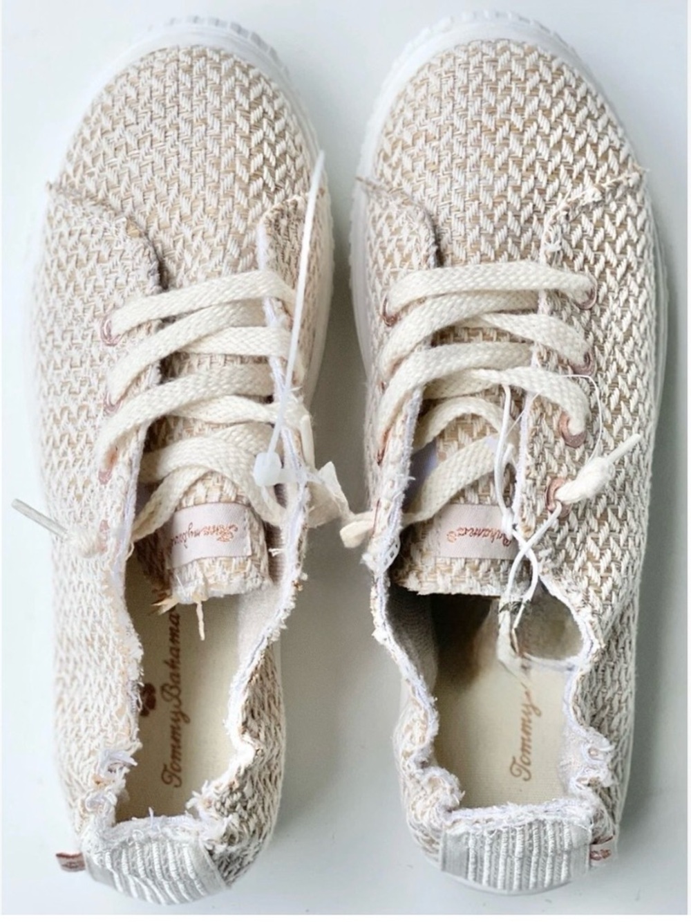 Tommy Bahama Cream Woven Lace-Up Sneakers